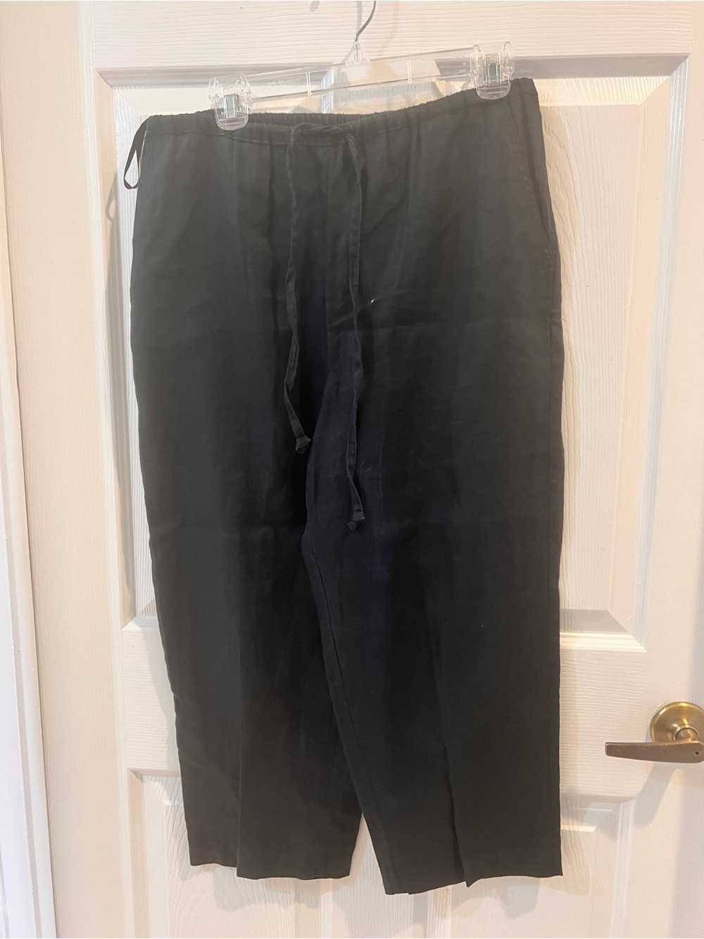 Lord & Taylor Black Linen Wide-Leg Drawstring Pants